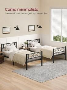 VASAGLE Marco de Cama, Estructura de Cama de Metal, para Colchón de 190 x 90 cm, Cama de Invitados, Montaje Sencillo, para Habitaciones Pequeñas, Negro Tinta