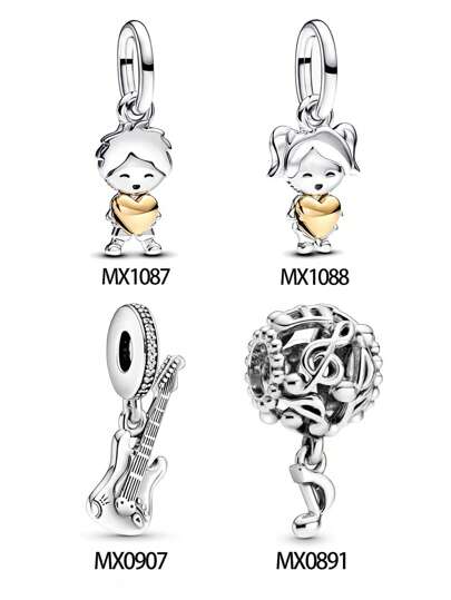 1 peça pingente de coração dourado galvanizado da moda para meninos e meninas, presente de dia dos namorados, 1 peça pingente de contas de nota musical de prata, 1 peça pingente de guitarra de prata, presentes para hobby e profissão