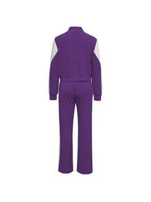 2pcs/Set Women's Fashion Comfortable Contrast Color Patchwork Sports Jacket And Casual Pants Outfit, Spring/Autumn - Purple - View 6
