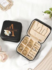 1件定制名字珠宝收纳盒戒指项链收纳盒便携式旅行拉链首饰收纳盒 - 黑色 - 查看 11