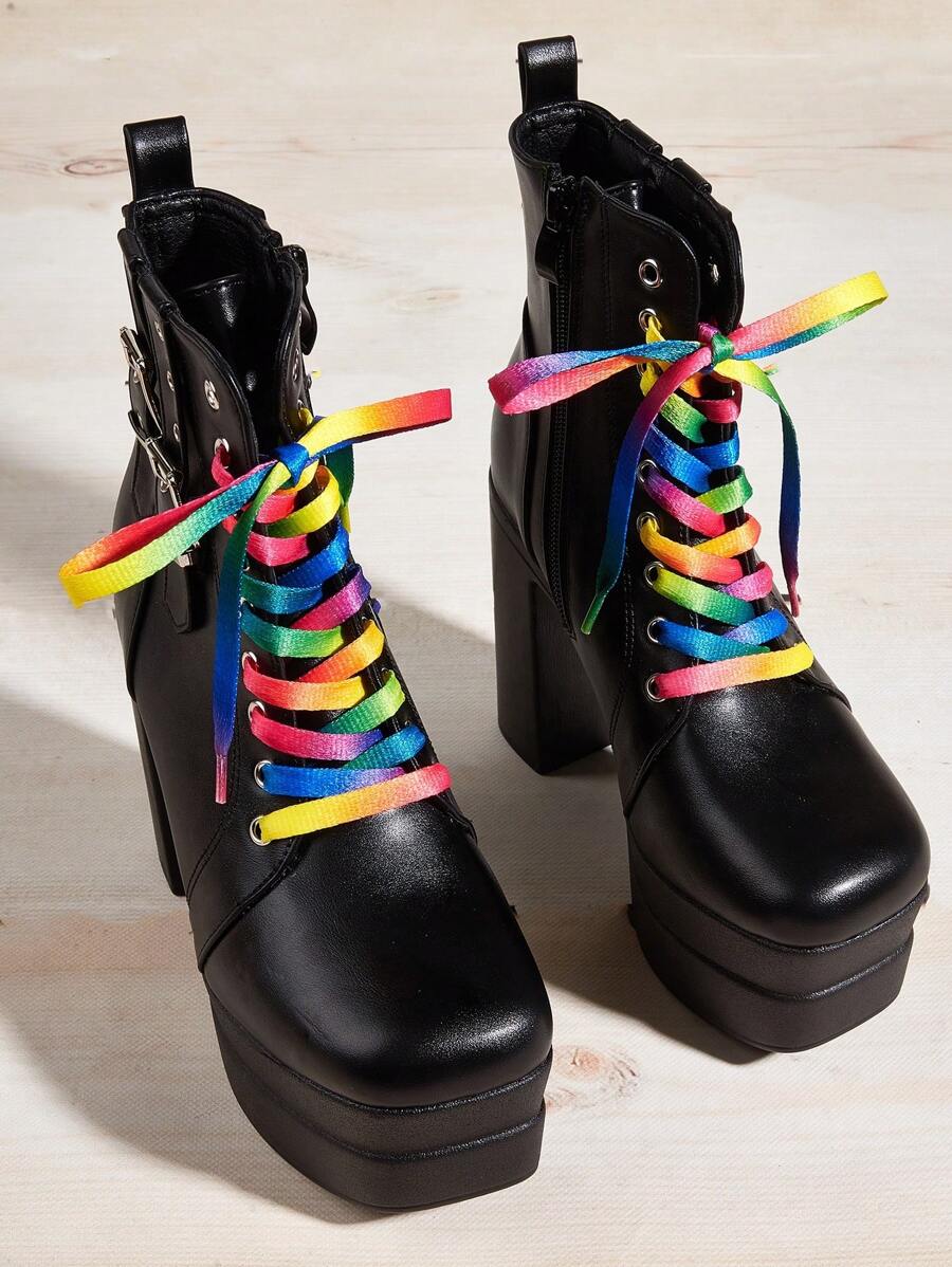 1 Pair 150cm Fashion Colorful Shoelaces, Suitable For Boots, Mid-Top Boots, Lace-Up Shoes Accessories, Shoelaces Only, Shoes Not Included - Multicolor - View 1
