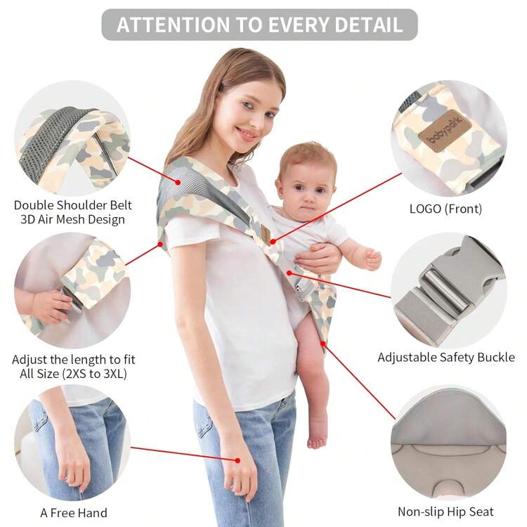 Baby Sling Carrier, Child Compact Hipseat One-Shoulder Carrier Portable Lightweight Baby Carrier Sling Hip Newborn To Toddler For Infants Carrying Up To 35 Lbs - ngụy trang - Xem 3