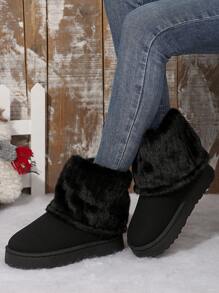 Iceland Love New Stylish Snow Boots For Women, Plus Size Thick Sole Round Toe Mid-Calf Thermal Lined Winter Boots