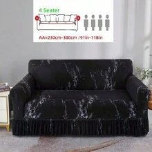 Christmas [US Local Warehouse] 1pc High-End Elegant Minimalist Marble Texture Sofa Cover, Luxurious Refined Living, Fashionable Graceful, Refresh Home Decor, Protect Furniture, Stretchy Fabric & Ruffled Skirt Design, Suitable For Home, Hotel, Meeting Room, Apartment, Party, Restaurant, Cafe, All Seasons [US Local Warehouse, Fast Delivery]Home Decor Gift For New Year