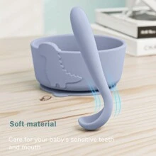 3 Pieces Set Children's Silicone Dinosaur Feeding Bowls, Spoon And Plate Tableware, With Suction Cups, Suitable For Baby Use, Microwave & Dishwasher , Heat-Resistant, Easy To Clean