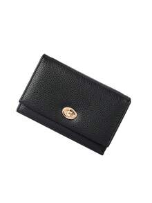 New Women's Medium-Long Wallet, Luxury Leather Wallet Card Holder With Metal Buckle Flip Cover Coin Purse Handbag