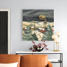 1pc Framed Canvas Poster, Santa Flying Over Town Wall Art Canvas Paintings, Ideal Gift For Bedroom Living Room Corridor, Wall Art, Wall Decor, Winter Decor, Room Decoration