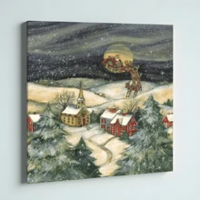 1pc Framed Canvas Poster, Santa Flying Over Town Wall Art Canvas Paintings, Ideal Gift For Bedroom Living Room Corridor, Wall Art, Wall Decor, Winter Decor, Room Decoration