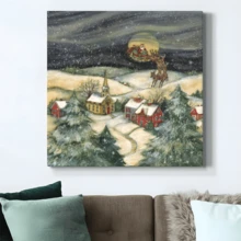 1pc Framed Canvas Poster, Santa Flying Over Town Wall Art Canvas Paintings, Ideal Gift For Bedroom Living Room Corridor, Wall Art, Wall Decor, Winter Decor, Room Decoration
