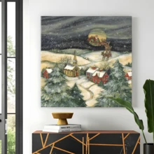 1pc Framed Canvas Poster, Santa Flying Over Town Wall Art Canvas Paintings, Ideal Gift For Bedroom Living Room Corridor, Wall Art, Wall Decor, Winter Decor, Room Decoration