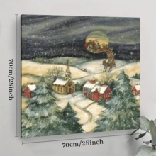 1pc Framed Canvas Poster, Santa Flying Over Town Wall Art Canvas Paintings, Ideal Gift For Bedroom Living Room Corridor, Wall Art, Wall Decor, Winter Decor, Room Decoration