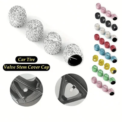 4 件装通用气门杆芯轮胎盖 - 手工水晶水钻防尘盖 - 汽车气门喷嘴杆盖（4 件装）