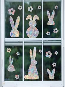 Cloud Hummingbird Flowers Rabbits Window Clings - Anti-Collision Window Decals To Save Birds From Window Collisions,Non Adhesive Prismatic Vinyl Window Clings, Rainbow Stickers - Multicolor - View 9