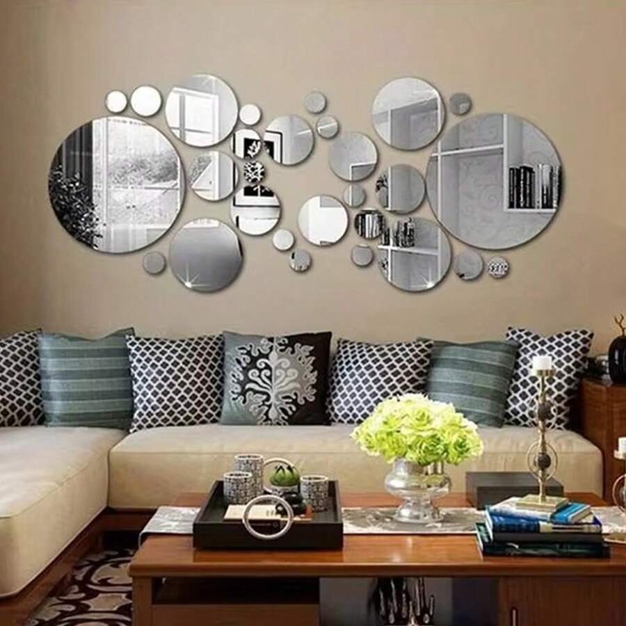 26pcs Small 3D Acrylic Mirror Wall Stickers, Round Mirror, DIY Decor For Bedroom, Bathroom And TV Background Wall - Multicolor - View 1