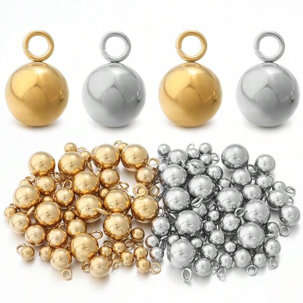 10-20pcs/Pack Stainless Steel Solid Beads For Bracelet, Necklace, Phone Strap, DIY Jewelry Pendant