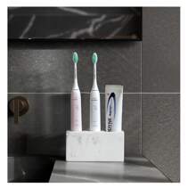 1pc Luxury Marble Pattern Toothbrush Holder - Electric Toothbrush Stand With Safety Clip, Spacious Multi-Function Storage Rack For Toothbrush And Toothpaste, Compact Countertop Bathroom Organizer, Perfect For Bathroom Countertop, Essential Bathroom Accessory, Maintain Hygiene, Home Bathroom Decor, Autumn Decor, Back To School - Multicolor - View 8