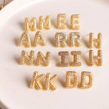 1 对方晶锆石泡泡 A-Z 26 首字母耳钉 18K 镀金女士耳环 - 字母 - 查看 7