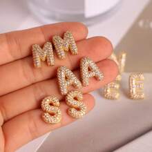 1 对方晶锆石泡泡 A-Z 26 首字母耳钉 18K 镀金女士耳环 - 字母 - 查看 5