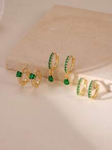 GEREIT Set 6 buah Anting Hoop Bentuk Tetesan Air Berkilau Super Modis dengan Batu Zirkonia Kubik Warna Permen, Cocok untuk Pemakaian Sehari-hari Wanita, Hadiah Hari Ibu - bentuk jatuh - View 14