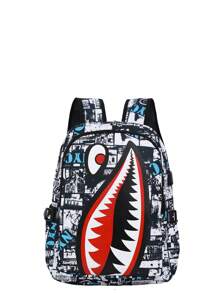 1 Stück Rucksack für Jungen und Mädchen im Alter von 14-16 Jahren, aus Nylon mit Reißverschluss, Muster mit Tintenstrahl, großes Fassungsvermögen für den Campus, Studentenrucksack, Rucksack mit witzigem Ausdruck, geeignet für den täglichen Gebrauch
