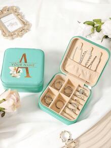 1pc Customized Name Jewelry Storage Box Ring Necklace Storage Box Portable Travel Zipper Jewelry Storage Box - Blue - View 11