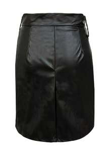 女士休闲通勤皮革拉链及膝半身裙