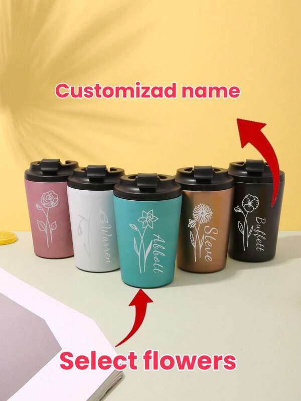 1 pieza Vaso aislado al vacío con pared doble de acero inoxidable personalizado [Nombre + Diseño floral], taza portátil pequeña fácil de limpiar para el coche, exquisita, de alta calidad, personalizada, única, regalo ideal para ella, novio, novia, papá, mamá, familia, amigos, hijo, hija, estudiantes de la escuela, trabajadores, escuela, hogar, oficina