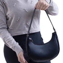 Minimalist Small Compact Women's Bag With Zipper In Gold Details Fashion