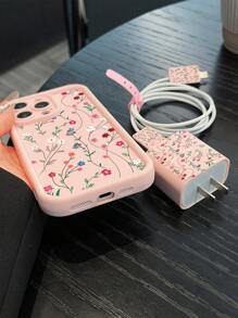 Vine-Themed Bamboo Soap Case Compatible With IPhone + Charging Cable Protector - Multicolor - View 3