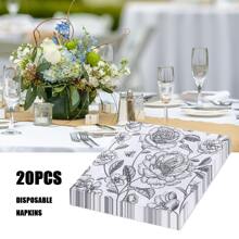 20 片装 13 * 13 英寸一次性花卉印花餐巾，带有黑白玫瑰图案，适用于生日派对、家庭聚会、婚宴、酒店、餐厅、装饰纸 - 淺灰色 - 查看 4