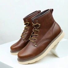 Neue Herren Arbeitsschuhe Outdoor Britischer Stil Echtes Leder Retro Mode vielseitig Schnürung Knöchelhoch Dicke Sohle Rundkappe Herrenschuhe