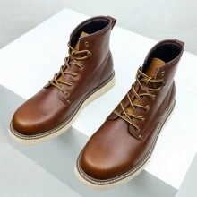 Neue Herren Arbeitsschuhe Outdoor Britischer Stil Echtes Leder Retro Mode vielseitig Schnürung Knöchelhoch Dicke Sohle Rundkappe Herrenschuhe