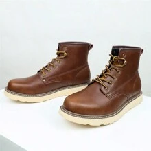 Neue Herren Arbeitsschuhe Outdoor Britischer Stil Echtes Leder Retro Mode vielseitig Schnürung Knöchelhoch Dicke Sohle Rundkappe Herrenschuhe