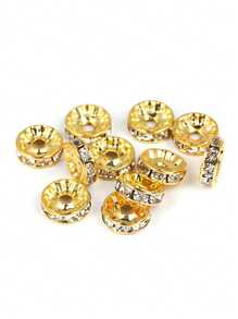 100pcs Gold Color Rhinestone Spacer Beads For DIY Bracelet Jewelry Making, Round Beads With Hole For Stringing - Gold - View 2