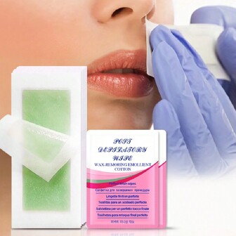 20 Piezas Papel Depilatorio Para Hilo De Cejas, Labios, Cara Y Bikini, Con Cera De Miel Pura Y Natural, Suministrado Con Toallitas De Cuidado Sedante De Vitamina E