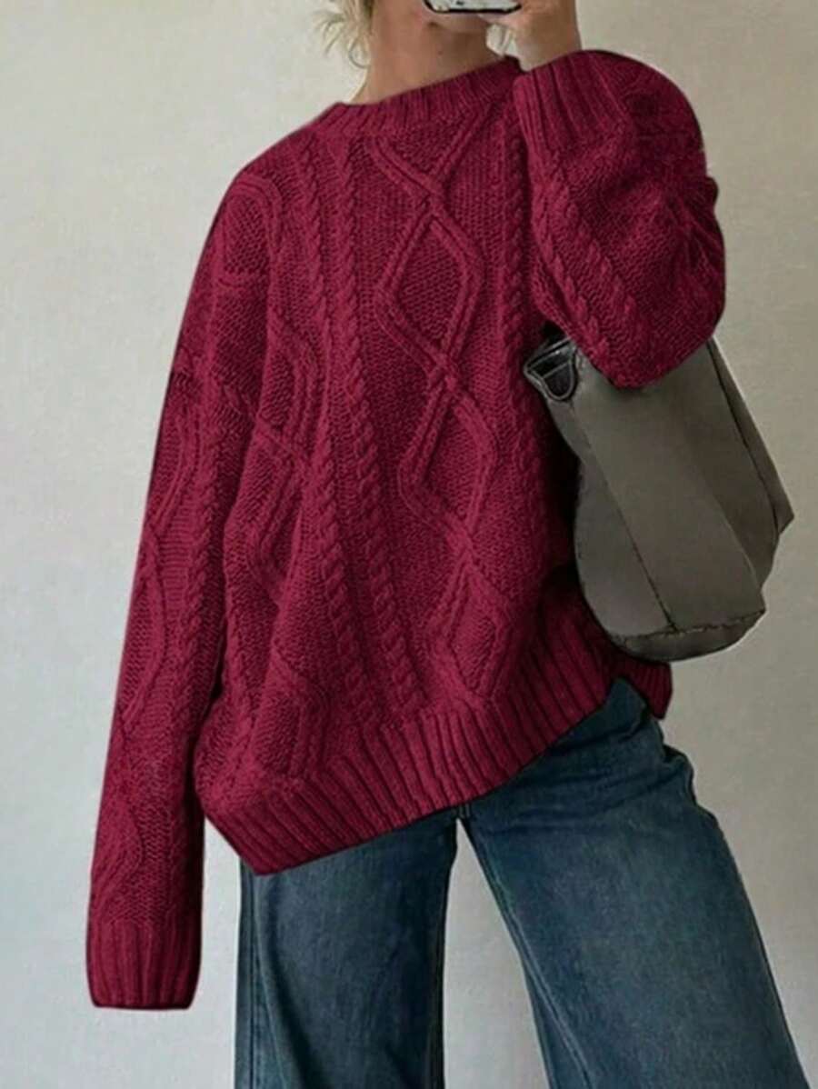 1pc Tween Girls' Casual Thickened Pullover Sweater, Soft & Comfortable, Warm For Autumn/Winter Student Wear - Burgundy - View 1