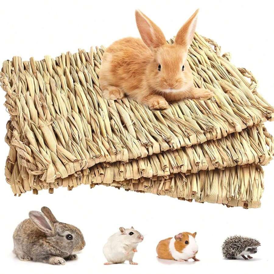 1pc Pet Rabbit/Hamster Woven Grass Mat, Pet Grass Pad, Grass Nest, Straw Woven Pet Bed - Multicolor - View 1