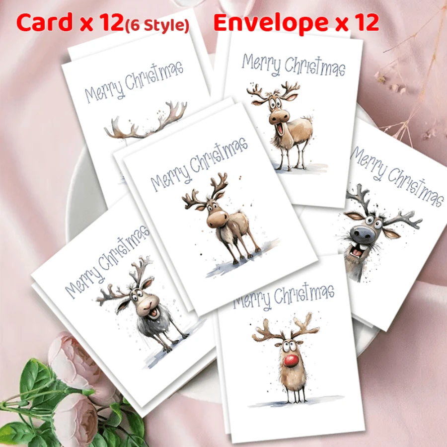 24 tarjetas de Navidad, 6 estilos, Feliz Navidad y Próspero Año Nuevo