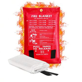 1 set de 1x1m (39.37x 39.37in) de Manta Ignífuga de Emergencia, con Gancho y Guantes, Manta Extintora de Incendios, Manta Retardante de Llamas