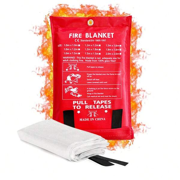 1 Set Of 1x1m (39.37x 39.37in) Emergency Fire Blanket, With Hook And Gloves, Fire Extinguisher Blanket, Flame Retardant Blanket