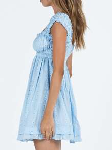 Women Summer Sleeveless Dress Floral Embroidery Loose Party A-Line Dress For Beach Club Streetwear - 藍色 - 查看 5