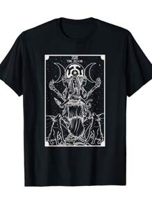 Hecate Three Moon Goddess Witch Hecate Wheel Tarot T-Shirt, Men's Casual Summer Short-Sleeved T-Shirt, Round Neck Fashion Short Sleeve - 黑色 - 查看 1