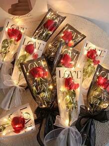 10/20 件情人节爱情单花束包装袋，一体式玫瑰花工艺材料礼品包装纸 - 彩色 - 查看 2