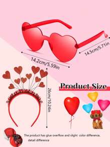 2件套/1件装 - 红色心形亮片发箍和无框心形眼镜，情人节服装配饰，派对眼镜