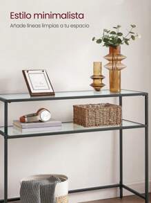 VASAGLE Mesa Console, Mesa de Entrada, Punta de sofá, Mesa de Cristal Templado, Montaje fácil, Patas Ajustables, para Sala de Estar, Entrada, Pasillo, Ne gro y Transparente - Negro - Ver 2