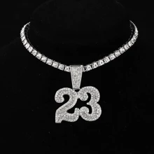 2pcs Iced Out Number 23 Pendant Necklace - 13mm Cuban Link Chain With AAA+ Rhinestones, Hip Hop Bling Jewelry For Men And Women