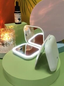 Square LED New Handheld Double-Sided Clamshell Round Pocket Folding With Light Led Makeup Mirror Compact 3x Magnification Cosmetic Mirror Princess Small Mirror High-Definition 3x Mirror Magnification Patch Mirror Three Level Dimming Portable Flip Cover Circular Folding LED Makeup Mirror With One Side Enlarged 5X Beauty Mini USB Light Emitting Charging Small Mirror