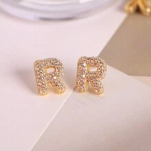 1 对方晶锆石泡泡 A-Z 26 首字母耳钉 18K 镀金女士耳环 - 字母 - 查看 14