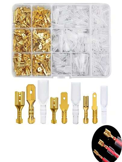 270pcs/600pcs Quick Splice Wire Terminal Connectors, 2.8/4.8/6.3mm Male Female Wire Spade Connector Quick Wire Crimp Terminal Block With Insulating Sleeve Assortment Kit