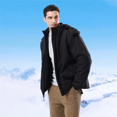 CAMEL CROWN Men's Waterproof Warm Ski Jacket With Detachable Hood, Fluffy Fleece Lining, Winter